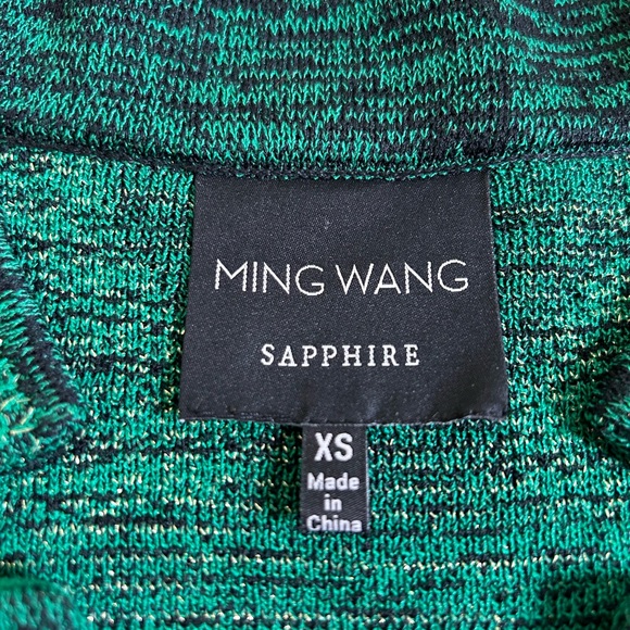 MING WANG SAPPHIRE XS Emerald Green Metallic Geometric Knit Zip Jacket Blazer - Picture 4 of 15
